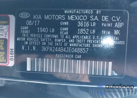 2018 Kia Rio S из США, поврежденный, VIN 3KPA24AB4JE048857